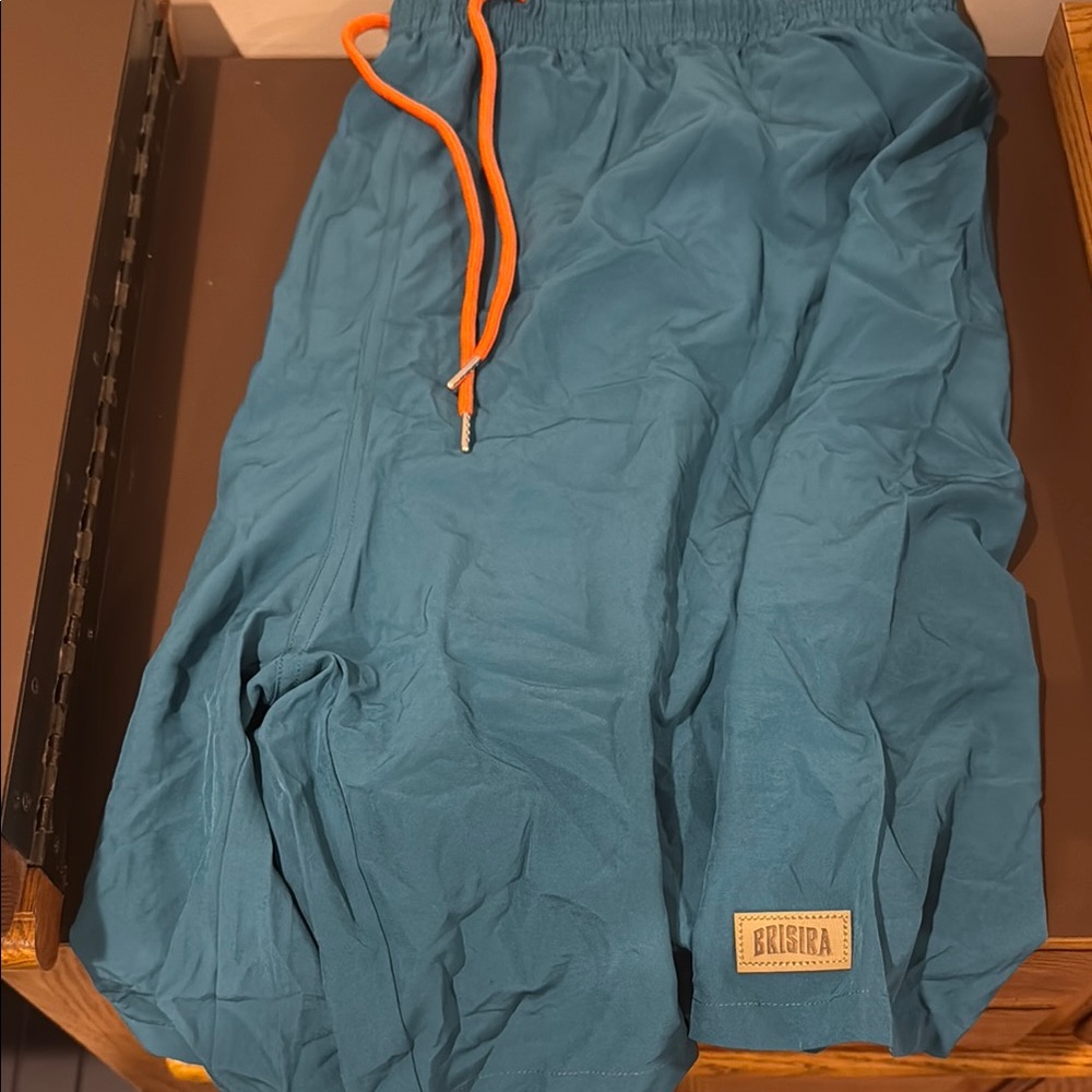 Men’s Brisira Teal Swim Shorts with Orange Drawstring and shorts inside